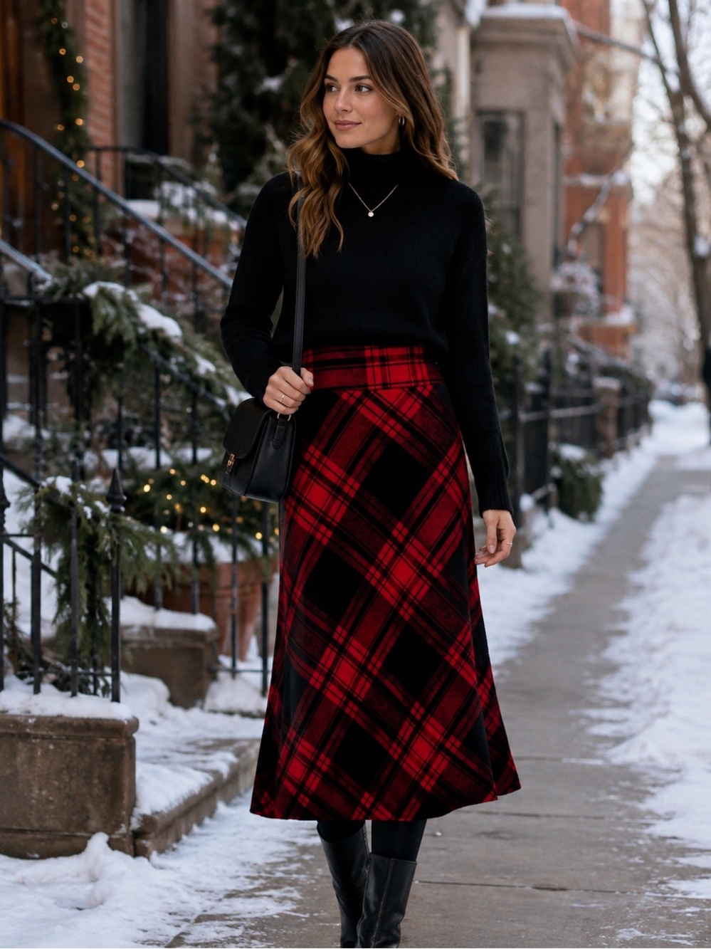 Laura Scott Red and Black Plaid A-Line Skirt - Size 10